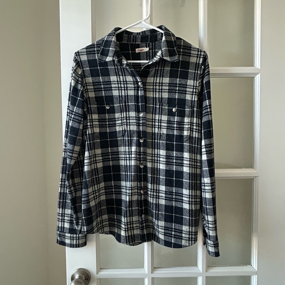 Faherty Navy Blue and Gray Plaid Legend Sweater Shirt